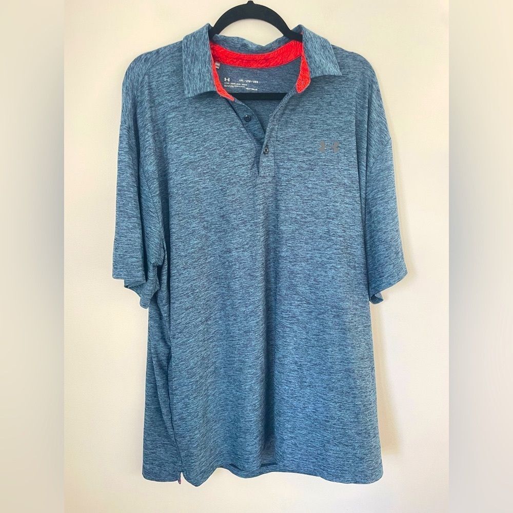 Under Armour Men's Heathered Blue heatgear Polo shirt size 2x